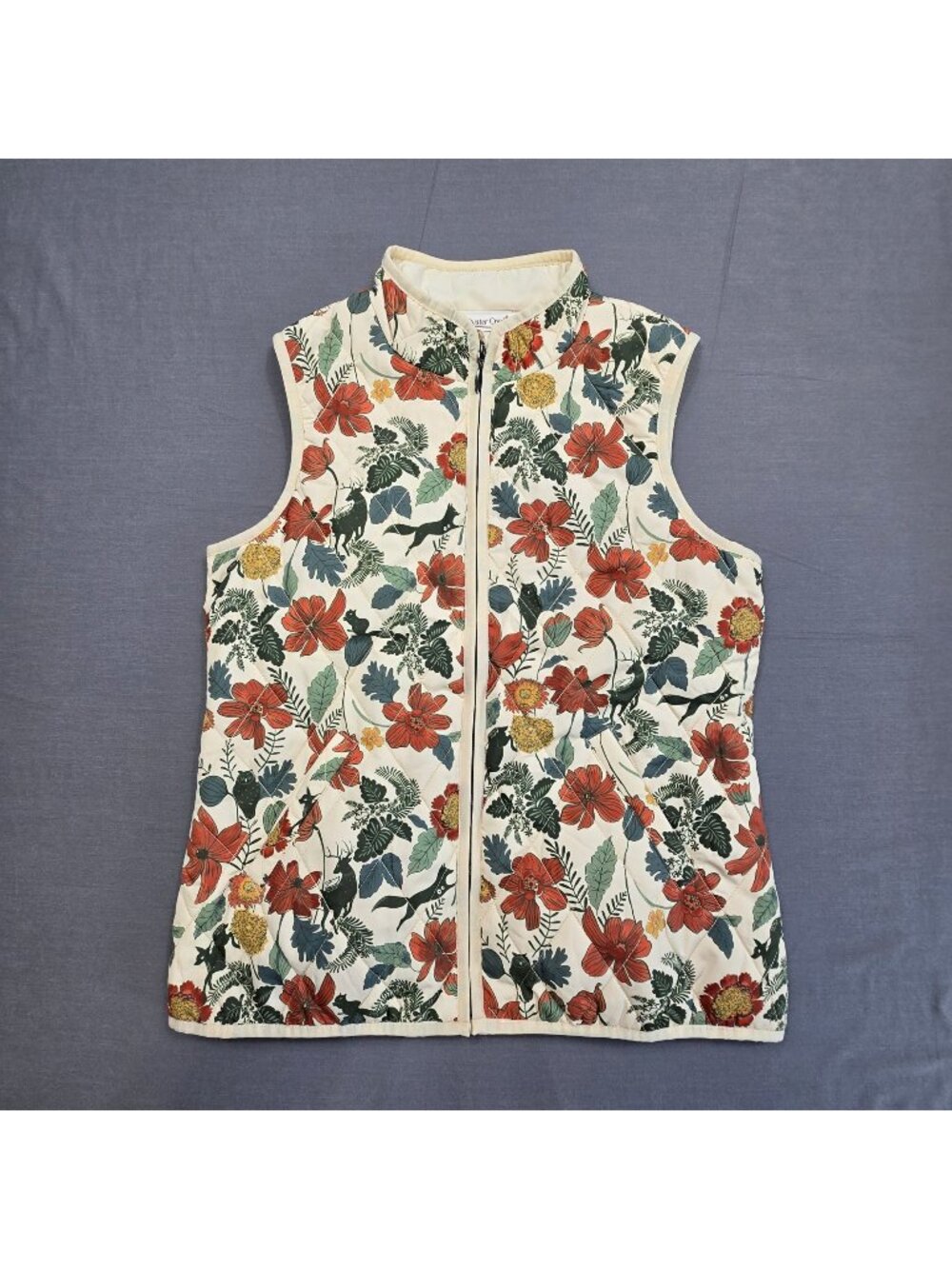 Coldwater Creek Petite Small Vest PS Floral Fox Quilted Full Zip Lightweight